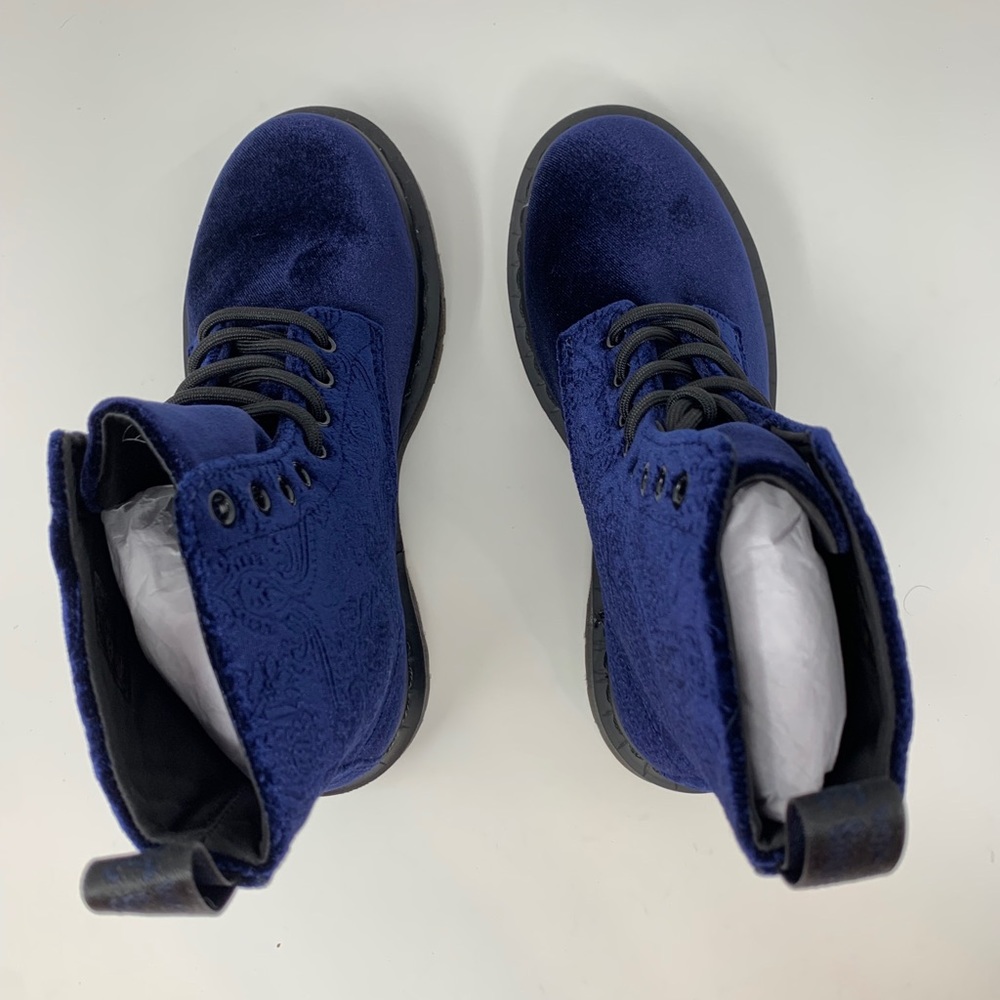 Dr Martens 1460 Brocade Navy Velvet Embossed Boots - Picture 5 of 8